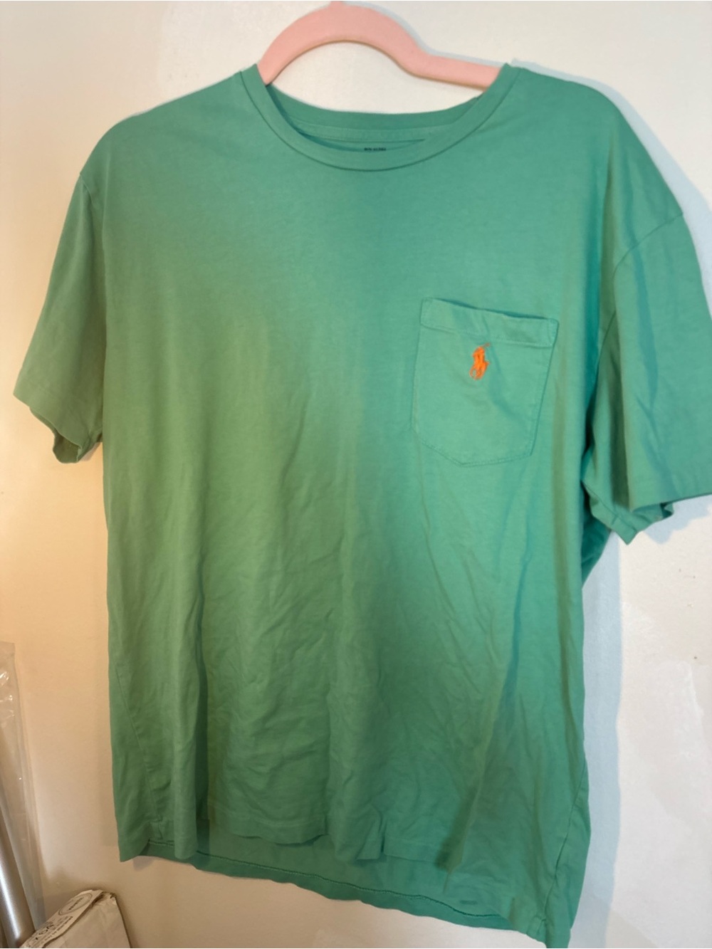 Polo by Ralph Lauren Short Sleeve Pocket Tee in Mint with Orange Logo